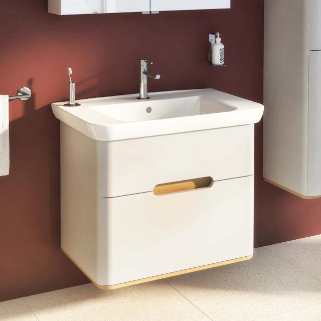 VitrA Sento washbasin with vanity unit with 2 pull-out compartments front matt light grey / corpus matt light grey/oak