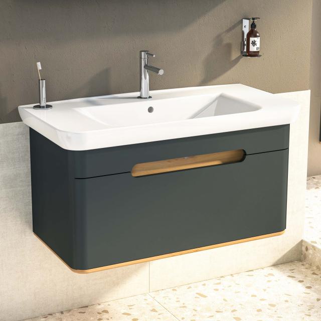 VitrA Sento washbasin with vanity unit mit 1 pull-out compartment front matt anthracite / corpus matt anthracite/oak