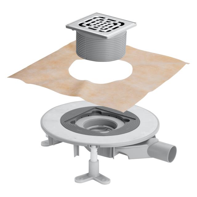 Viega Advantix Top bathroom drain for bonded waterproofing, with stainless steel frame