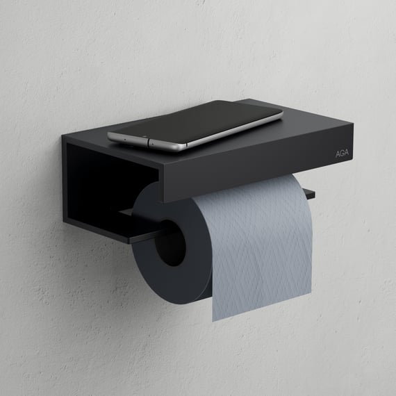 Designs Support de papier toilette noir avec étagère, distributeur