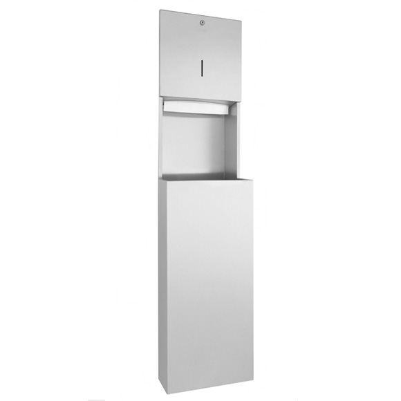 Wagner-Ewar A-Line paper towel dispenser and waste bin combination brushed stainless steel