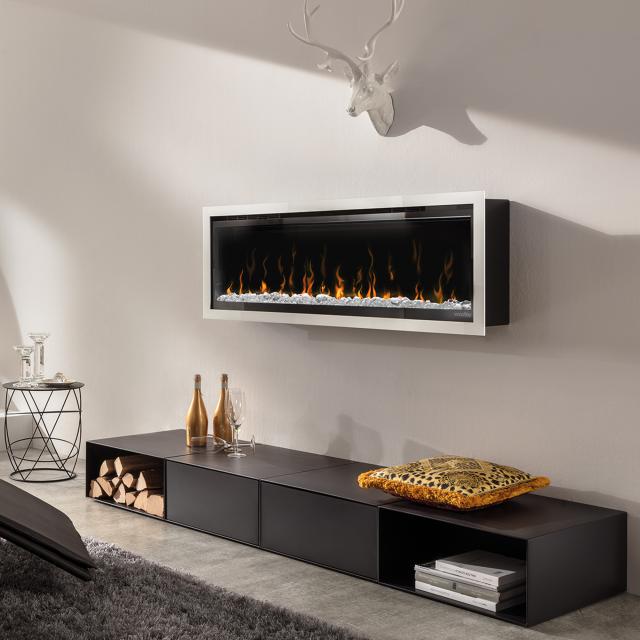 Wodtke feel the flame X mounted electric fireplace with white decorative trim