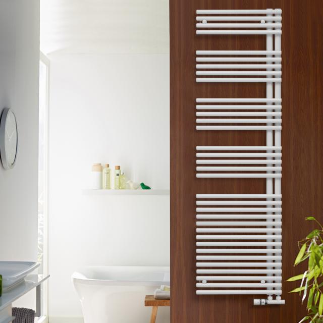 Zehnder Forma Asym towel radiator for hot water or mixed operation white, 894 Watt, left