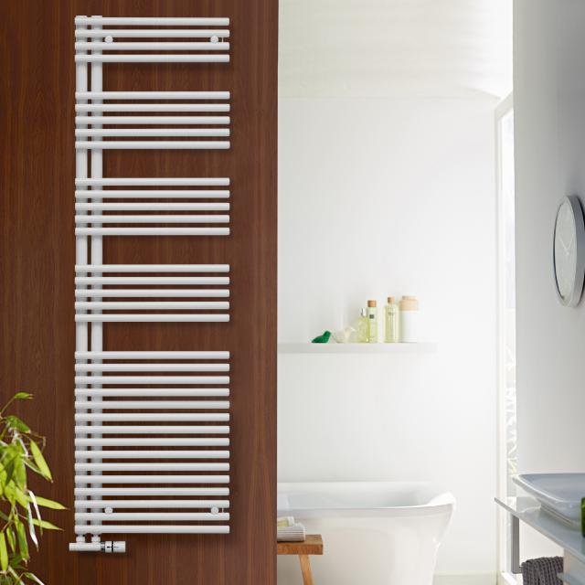 Zehnder Forma Asym towel radiator for hot water or mixed operation white, 894 Watt, right