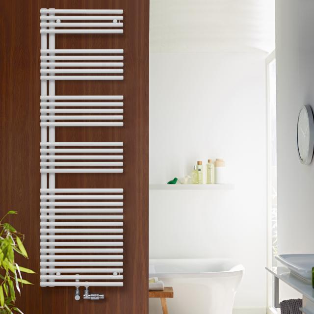 Zehnder Forma Asym towel radiator for hot water or mixed operation white, 894 Watt, with central connection, right