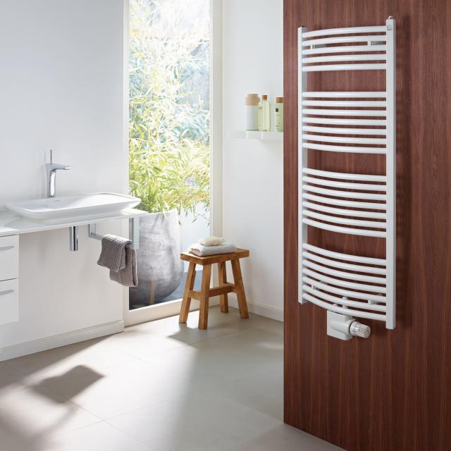 Zehnder Zeno Bow towel radiator for hot water or mixed operation white, with central connection, 562 Watt