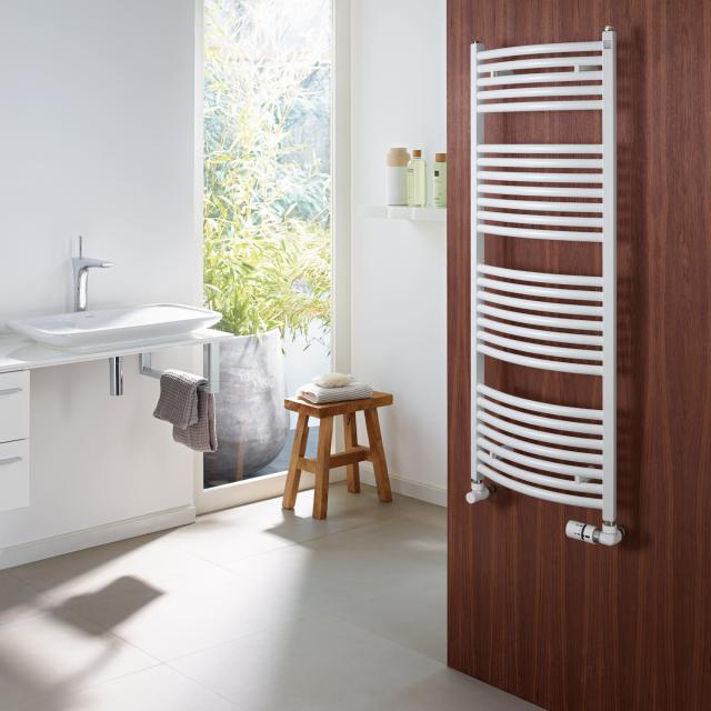Zehnder Zeno Bow towel radiator for hot water or mixed operation white, with standard connection, 562 Watt