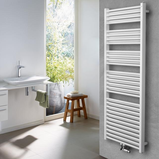 Zehnder Zeno towel radiator for hot water or mixed operation white, with central connection, double layer, 2130 Watt